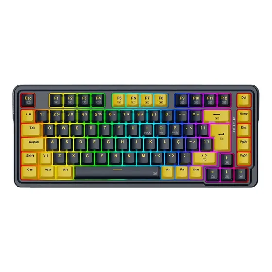 Teclado Gamer Mecânico Redragon Elf Preto e Amarelo RGB