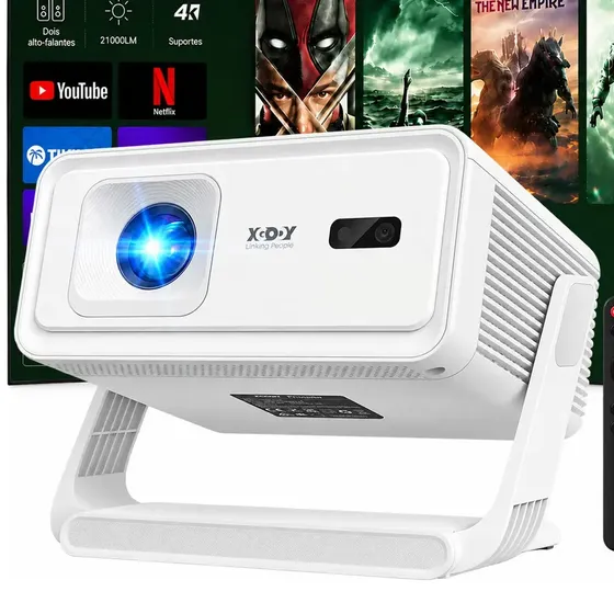 Projetor Smart LED Full HD 1080p Android 14 com Foco Automático e Wi-Fi 6