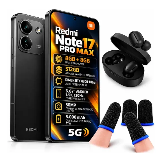Redmi Note 17 Pro Max Nfc 8gb+8gb 512gb + Fone + Dedo + Nf