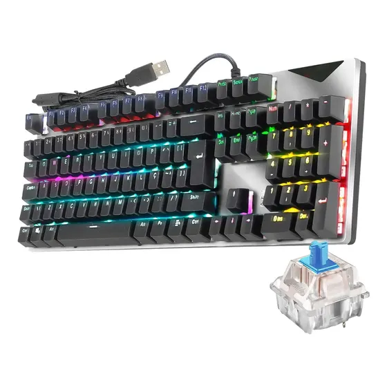Teclado Teclas 100% Mecânico Gamer Rgb Switch Blue Ps E Xbox