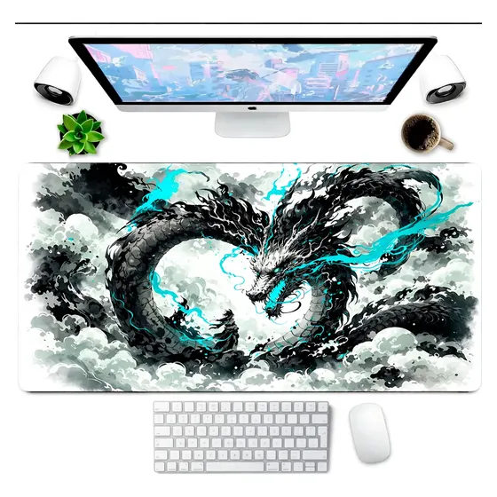 Mousepad Gamer Extra Grande Antiderrapante Dragão Azul