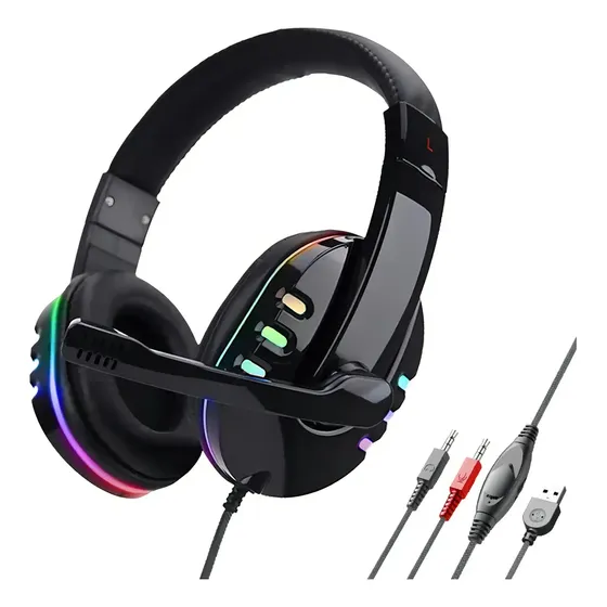 Headset Fone Gamer Com Microfone E Redução De Ruídos Luz Rgb
