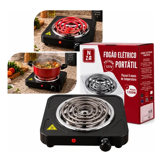 Fogão Elétrico 127v Fogareiro Cooktop Portátil 1200w 1 Boca Fogão Elétrico 127v Fogareiro Cooktop Portátil 1200w 1 Boca