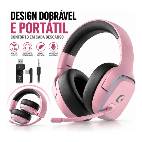 Fone De Ouvido Bluetooth Sem Fio Headset Gamer Olafvi Violeta 50mm Com Fio USB PS4 PS5 Xbox