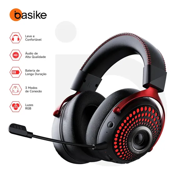 Fone de Ouvido Gamer Sem Fio 2.4GHz com Baixa Latência, Driver 50mm e Bluetooth 5.3 – Headset com Microfone e Cancelamento de Ruído, RGB Ajustável para PC, PS4, PS5, Switch e Celular