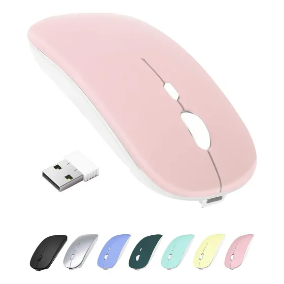 Mouse Sem Fio 2.4g Bluetooth Recarregável Para Escritório Cor Modelo De Carregamento De Modo Duplo: Rosa