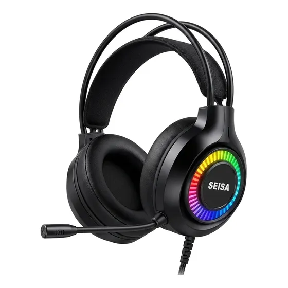 Headset Gamer Rgb Microfone Usb Fone Preto Com Fio Led Pc