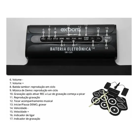 Bateria Eletronica 9 Pads 2 Pedais Exbom Emts309 Eletro Drum