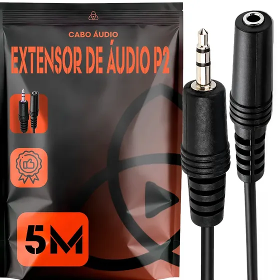 Cabo Extensor P2 Macho para P2 Fêmea Trinity 5m, para Fone de Ouvido e Áudio Estéreo