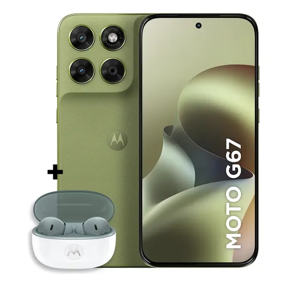 Kit Smartphone Motorola Moto G67 5g 128gb Verde + Moto Buds 2 Cinza