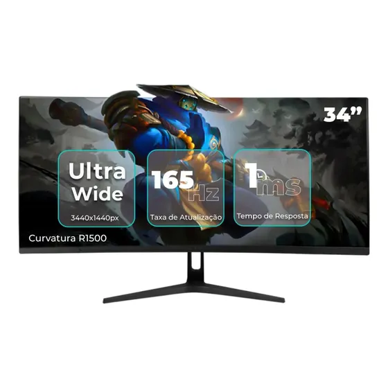 Monitor Gamer Curvo 34 Polegadas Qhd Led Rgb 1ms 144hz Hdmi