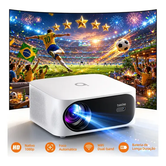 Projetor Basike Ba-TY218 Smart LED Full HD 1080P Nativo Com WiFi 6 e Bluetooth Para Home Theater e Cinema de 180"