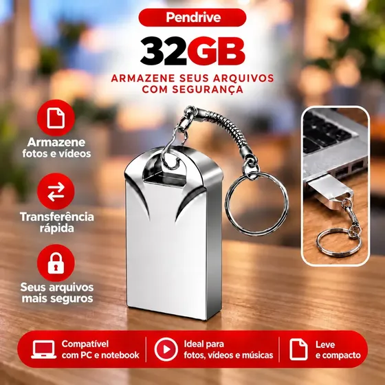 Pen Drive 32gb Mini Chaveiro Resistente Rápido Usb Metal Cor Prata Alta Velocidade Compatível Desktop Pc Notebook Som Automotivo Kateluo Pen Drive 32gb Mini Chaveiro Resistente Rápido Usb Metal Cor Prata Alta Velocidade Compatível Desktop Pc Notebook Som Automotivo Kateluo