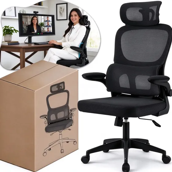 Cadeira De Escritório Ergonômica Mônaco Preta com Apoio Lombar Adaptável e Reclinável, Suporta 200kg