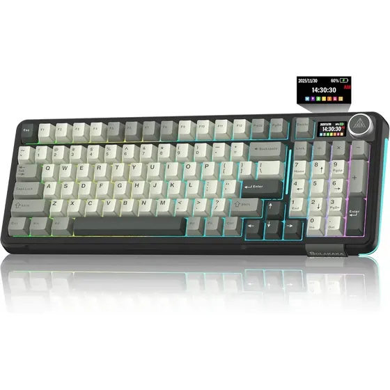 Teclado Gamer Mecânico Sem Fio SOLAKAKA A99 Pro RGB com Tela, Layout QWERTY US
