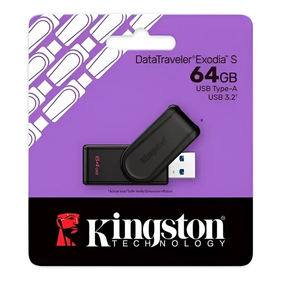 Pen Drive 64gb Kingston Datatraveler Exodia S Usb 3.2 Preto Pen Drive 64gb Kingston Datatraveler Exodia S Usb 3.2 Preto