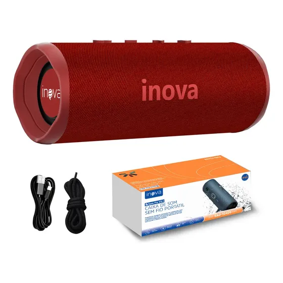 Caixa de Som Inova Portátil Bluetooth TWS Estéreo à Prova D'água IPX6 com Subwoofer e Rádio FM