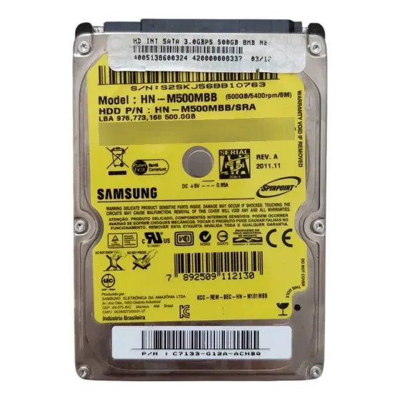 Disco Rígido Hd Samsung Spinpoint 500gb Hn-m500mbb Notebook (Recondicionado)