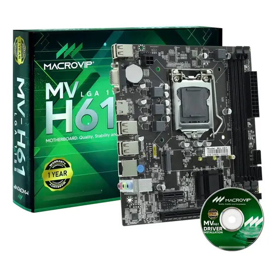 Placa Mãe Macrovip Mv-h61 / Lga 1155 Ddr3 1 Ano Cor Preto Placa Mãe Macrovip Mv-h61 / Lga 1155 Ddr3 1 Ano Cor Preto
