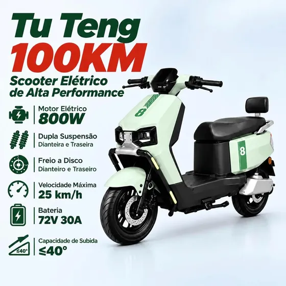 Scooter Elétrico Tu Teng 800w Bateria 72v Autonomia 100km