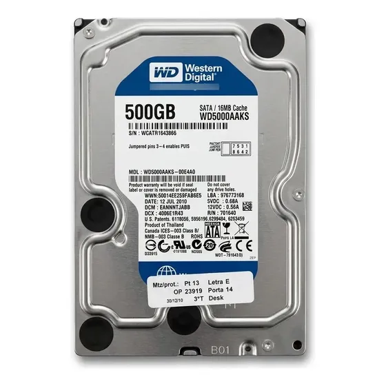 Hd Interno Wd Caviar Blue 500gb 3.5 Sata Ii 7200 Rpm Wd5000a (Recondicionado)