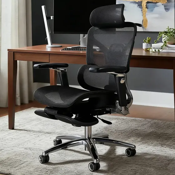 Cadeira de Escritório Presidente JSKJ T68 Ergonômica com Suporte Lombar e Apoio de Pés