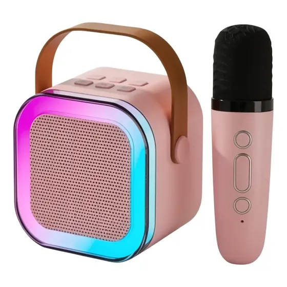 Caixa Som Bluetooth Karaokê Microfone Portátil Caixinha Led