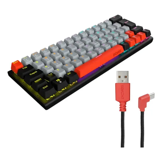 Teclado Mecânico Gamer Kuromori 60% Rainbow Switch Red Preto