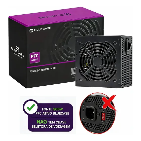 Fonte De Alimentaçao Pc 500w Automatica Pfc Ativo Gamer Atx