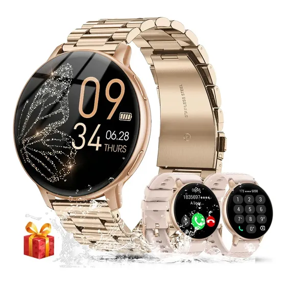 Smartwatch FoxBox de Aço Inoxidável Ouro Rosa com Chamada Bluetooth e Tela de 1.39"