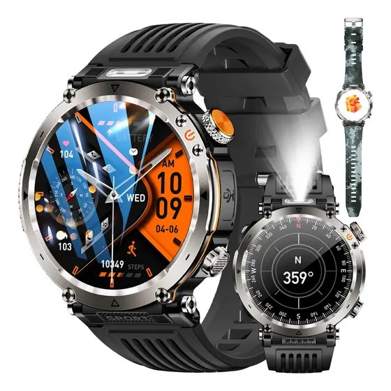 Smartwatch Militar Lumto 1,7'' Bluetooth À Prova D'água