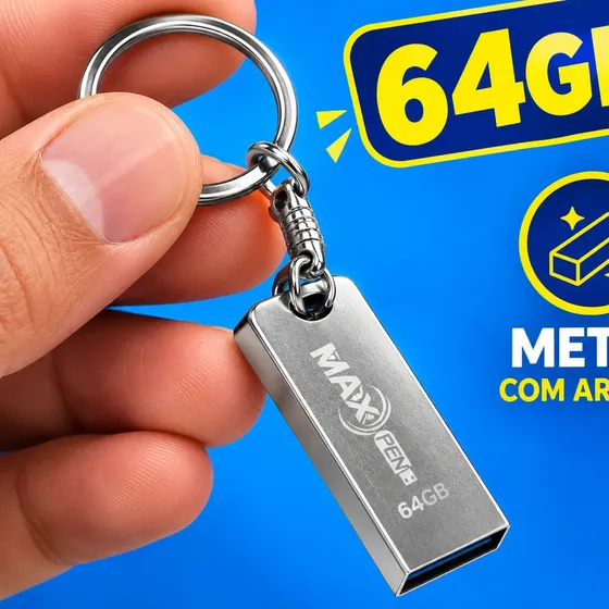 Pen Drive 64gb Metal Mini Chaveiro Usb Prata Pc Tv Som Carro