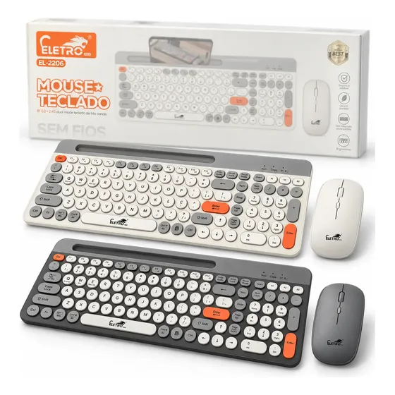 Kit Teclado E Mouse Sem Fio Bluetooth 2.4g Eletromex El-2206