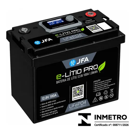 Bateria Solar Jfa E-lítio Pro Lifepo4 12v 100ah Com Bms Bluetooth
