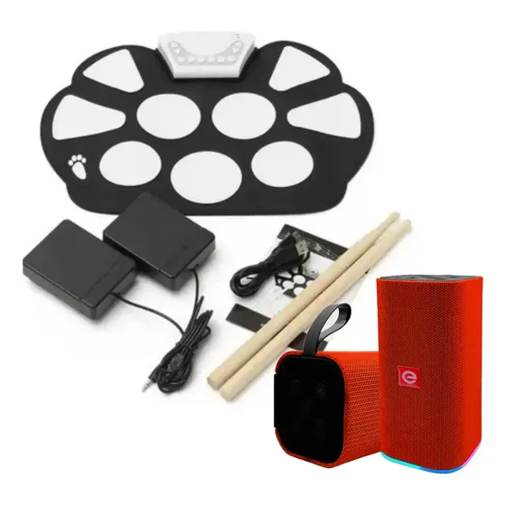 Bateria Eletrônica Exbom EMT-S9 com 2 Pedais e Caixa de Som Bluetooth