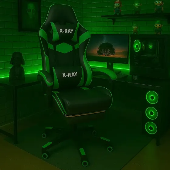 Cadeira Gamer X-ray Escritório Estofado Couro Sintético Cor Verde
