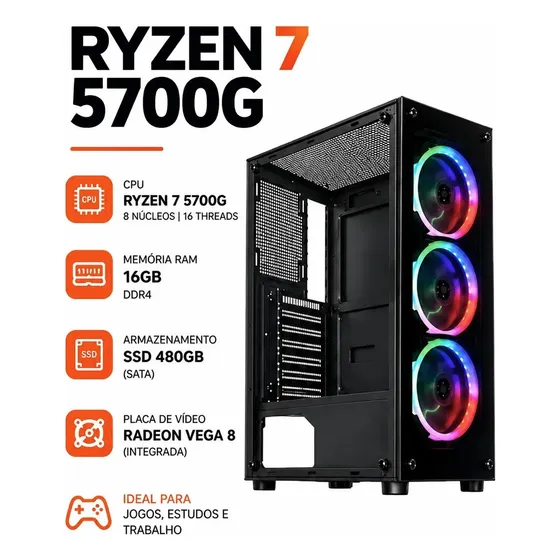 Pc Gamer Dream Ryzen 5 5700g Vega 8 Ssd 480gb 16gb Ddr4 500w Pc Gamer Dream Ryzen 5 5700g Vega 8 Ssd 480gb 16gb Ddr4 500w