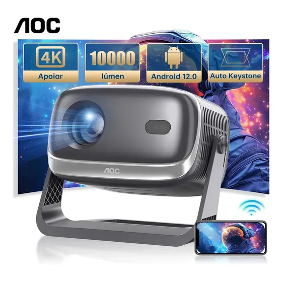 Projetor AOC HD 720p para 4K Com Android 12, Wi-Fi 6 e Foco Automático