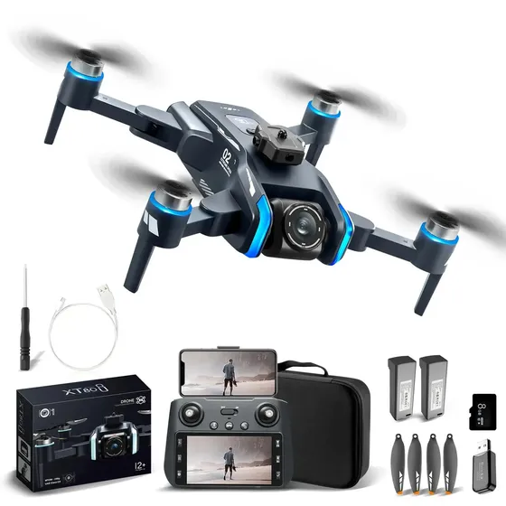 Drone Profissional Xt808 Com Tela Câmera Gps, Wi-fi Fpv Motor Brushless Iniciante 2 bateria