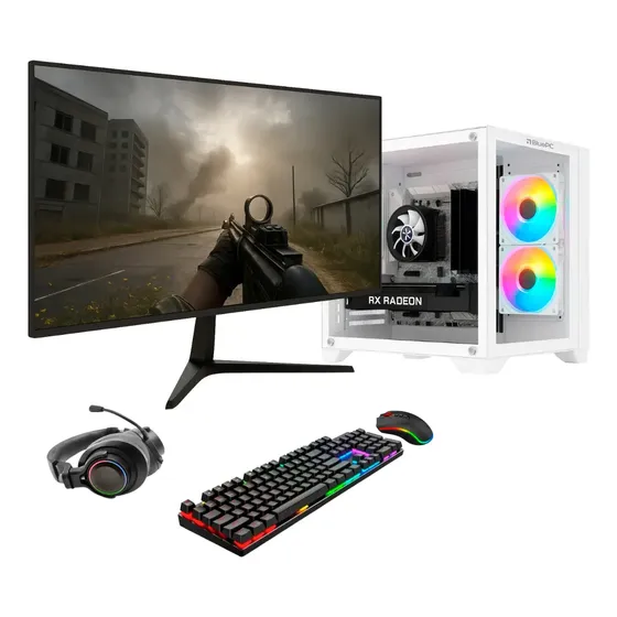 PC Gamer Completo BluePC FRAG, AMD Ryzen 5 5500, Radeon RX 580 8GB, B450, 16GB DDR4, SSD 512GB NVMe, Monitor 23" 75Hz, Kit Gamer - PGBP-FRA153