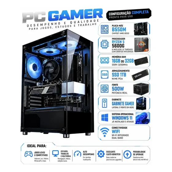 Pc Office B550m Ryzen 5600g Ssd 1tb 16gb