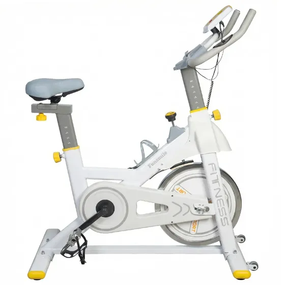 Bicicleta Ergométrica Fitness Spinning Mecânica com Volante de 18kg Branca para Exercício Físico com Pedal de Ferro e Rodinhas
