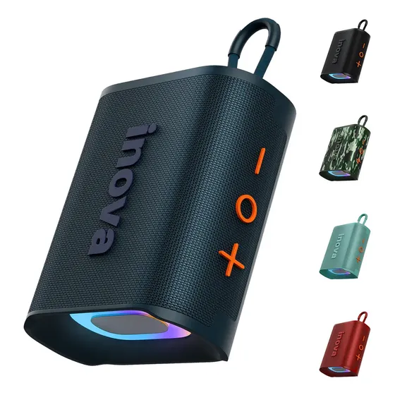 Caixa de Som Bluetooth Inova Portátil 20W com Rádio FM e Luzes RGB Azul