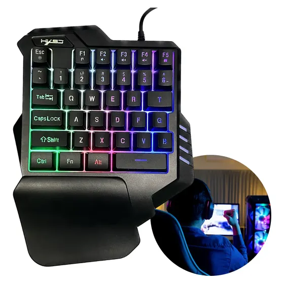 Teclado Uma Mão Single Hand Usb Rgb Pc Mobilador Gamer Note