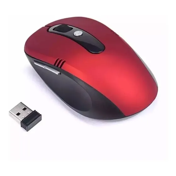 Mouse Sem Fio Wireless 7 Botões Usb Notebook Pc Alcance 10m Cor Vermelho