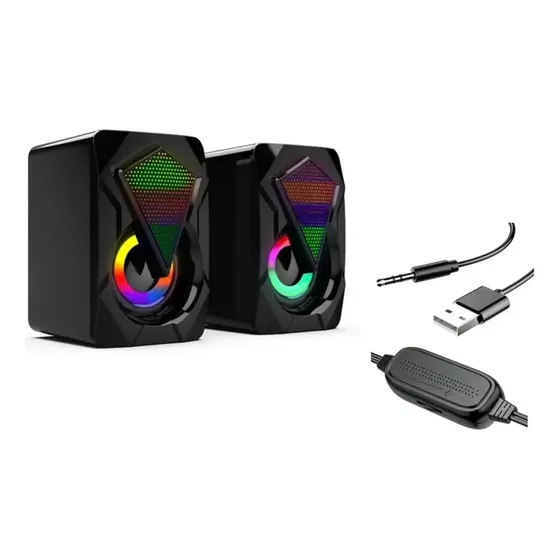Caixa De Som Gamer Led Rgb P/ Pc Notebook Tv Estereo Potente