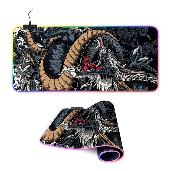 Mouse Pad Gamer Extra Grande Exbom Dragão Azul LED RGB 80 cm x 30 cm Antiderrapante