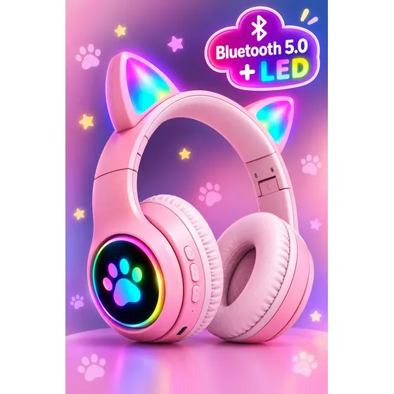Fone Headset Infantil Gamer Bluetooth Orelha De Gato Led