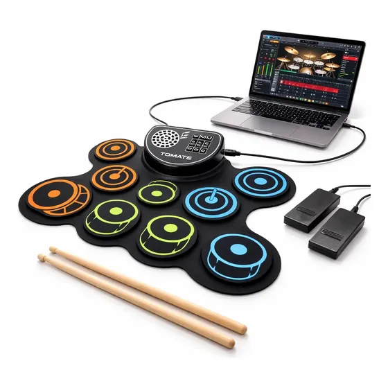 Bateria Eletrônica Com Midi Usb Recarregável 9 Pads 110v/220