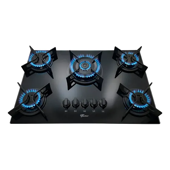 Cooktop Fischer 5 Bocas Tripla Chama Trempe Iron Bivolt